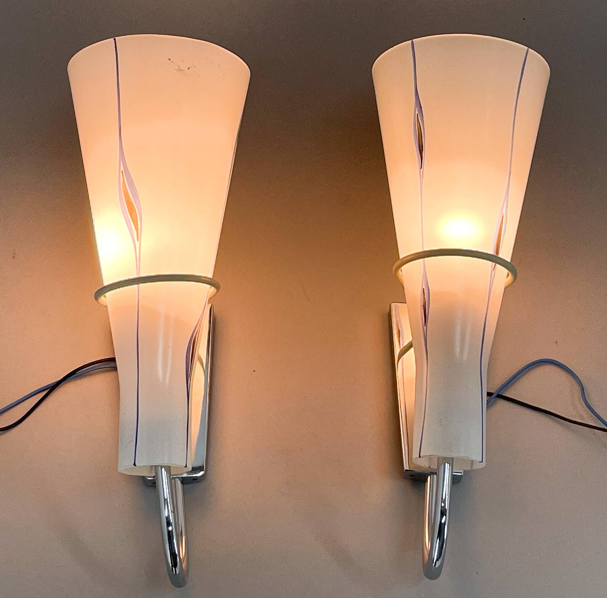 Pair of 1960s Chrome & Glass Wall Lamps by Zukov, 2 Pairs Available