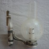 Pair of silver metal and glass sconces