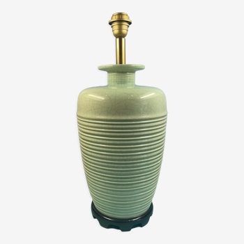 Pied de lampe contemporaine en céramique de couleur vert celadon à electrifier