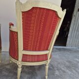 Pair of Louis XVI style bergère armchairs, antique.