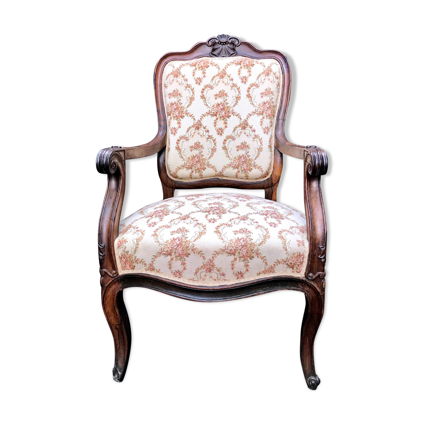 Shepherdess armchair in rosewood fleuron shell Napoleon III