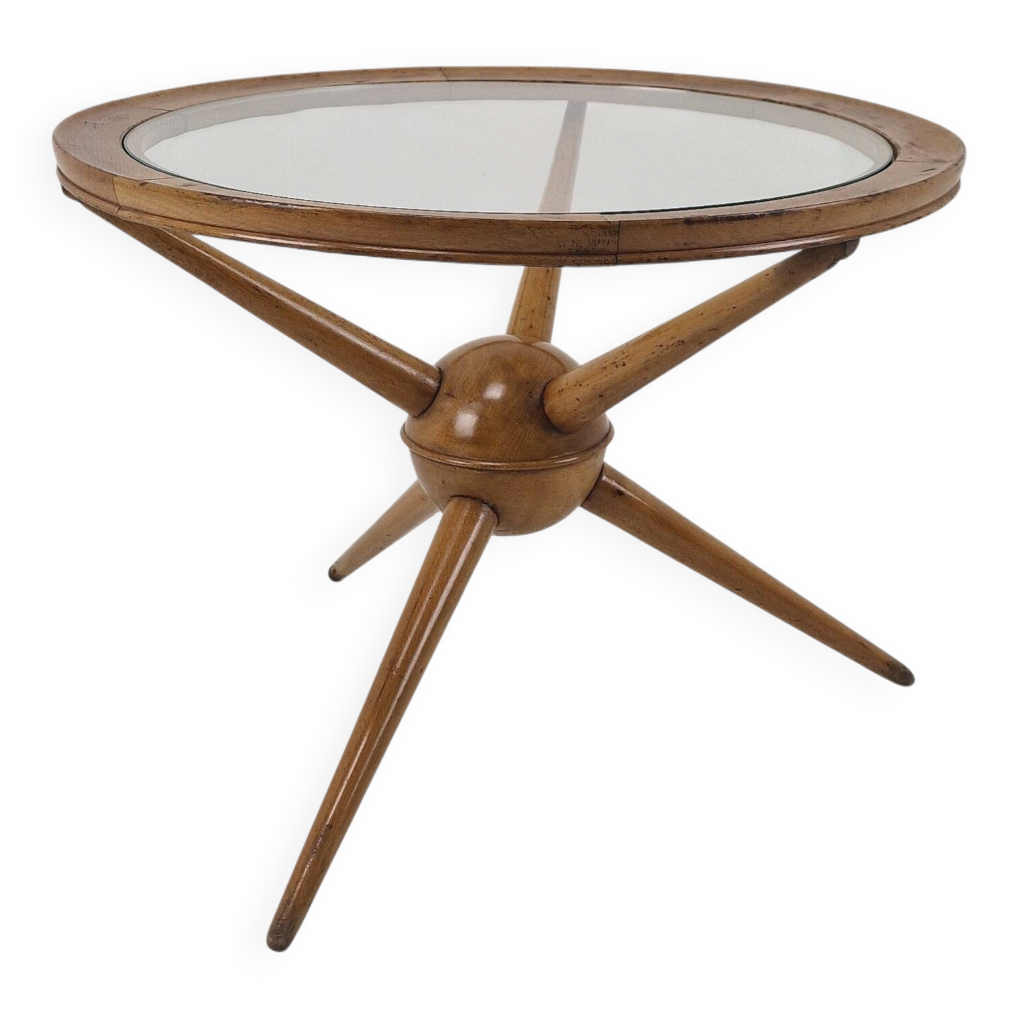 Tripod Table in Wood and Glass Attributed to Cesare Lacca, Italy, 1950s