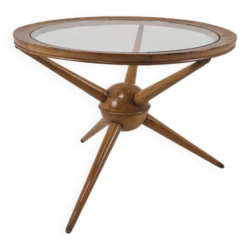 Table trépied en bois et verre attribuée à Cesare Lacca, Italie, années 1950.