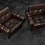 Vintage Mid-Century Modern Brown Leather Heart-shaped Lounge Chair, 1960s, Set of 2