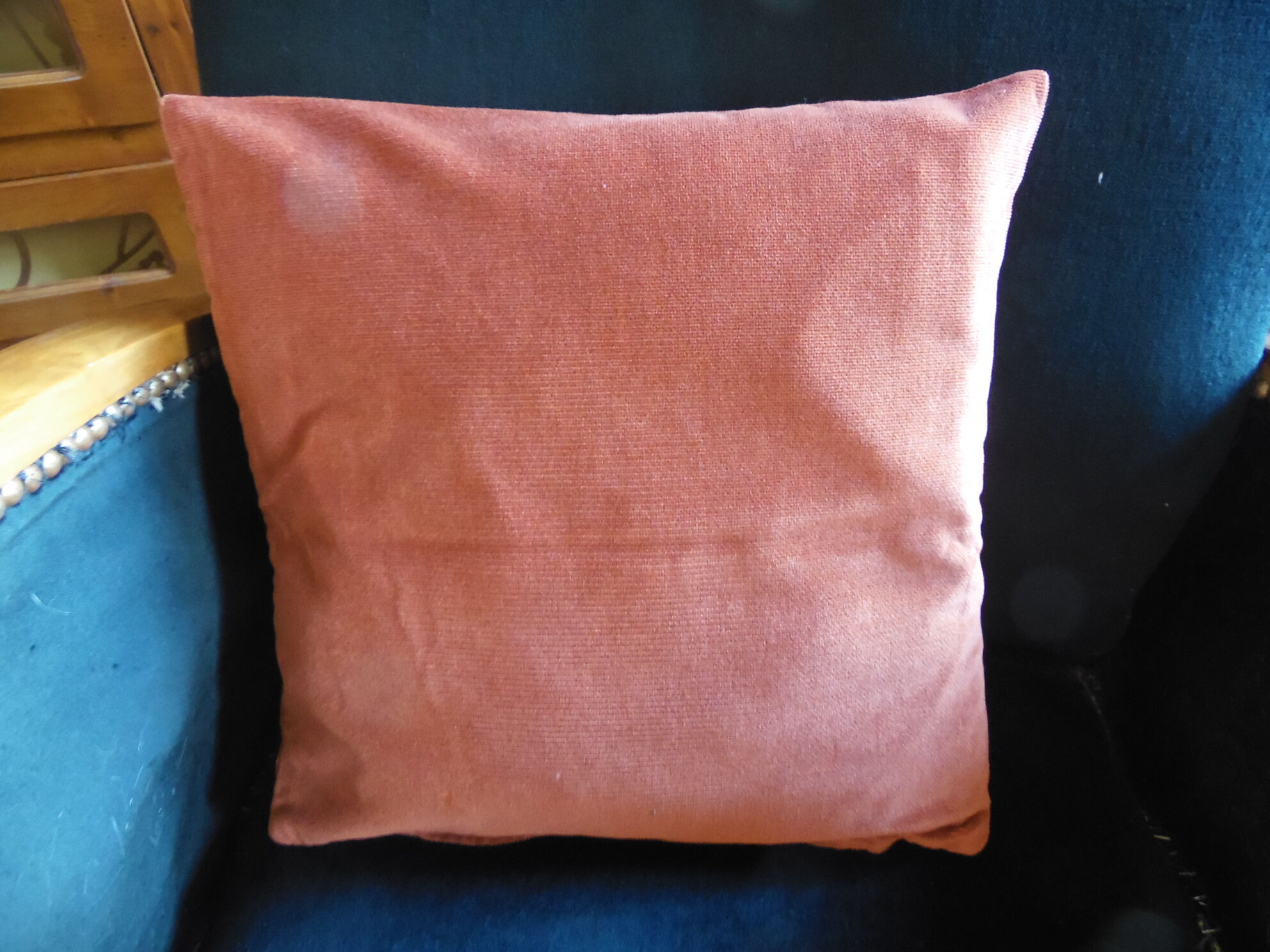 Rust-colored velvet cushion cover