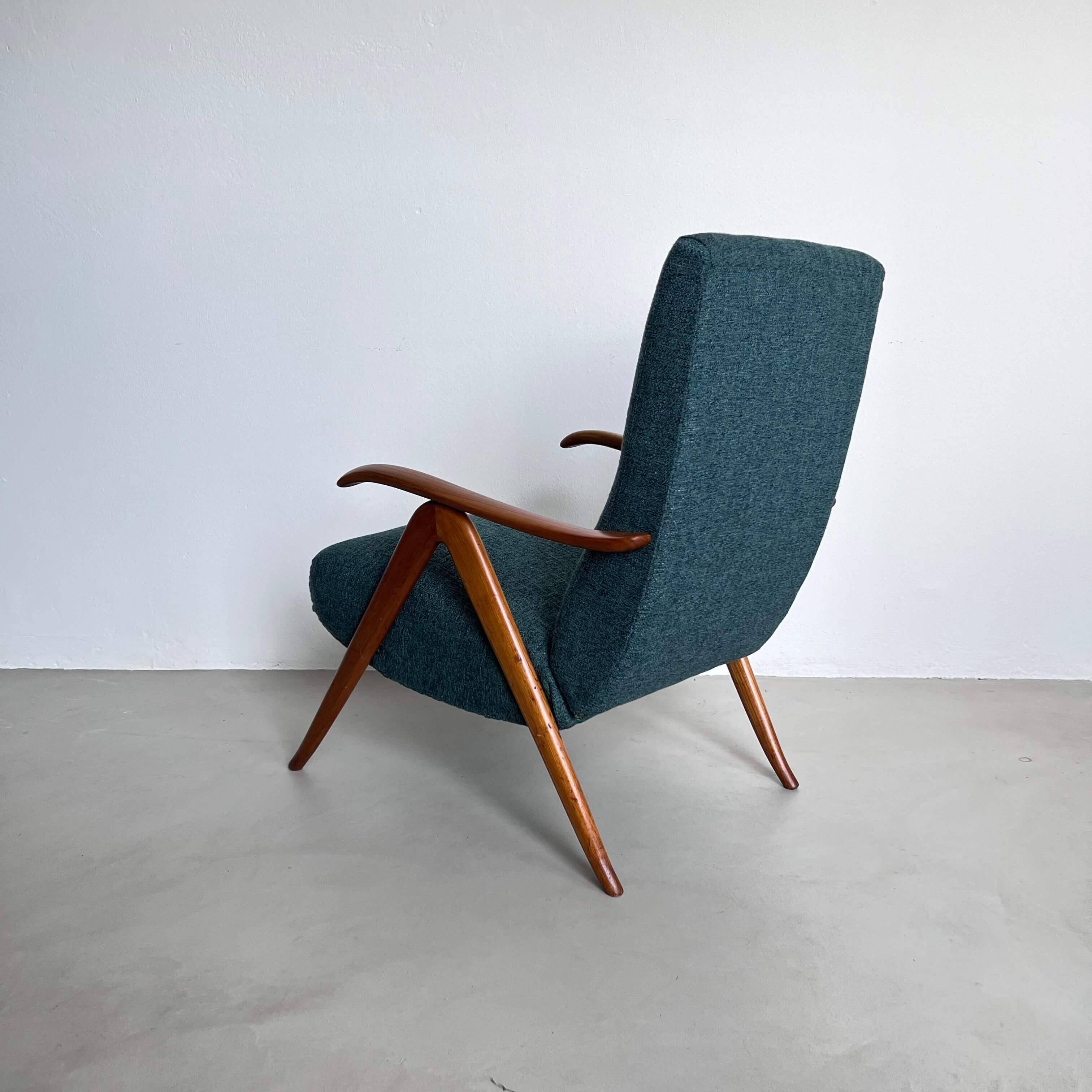 Elegant Mid-Century Modern Reclining Armchairs in Wood, Green, Timeless