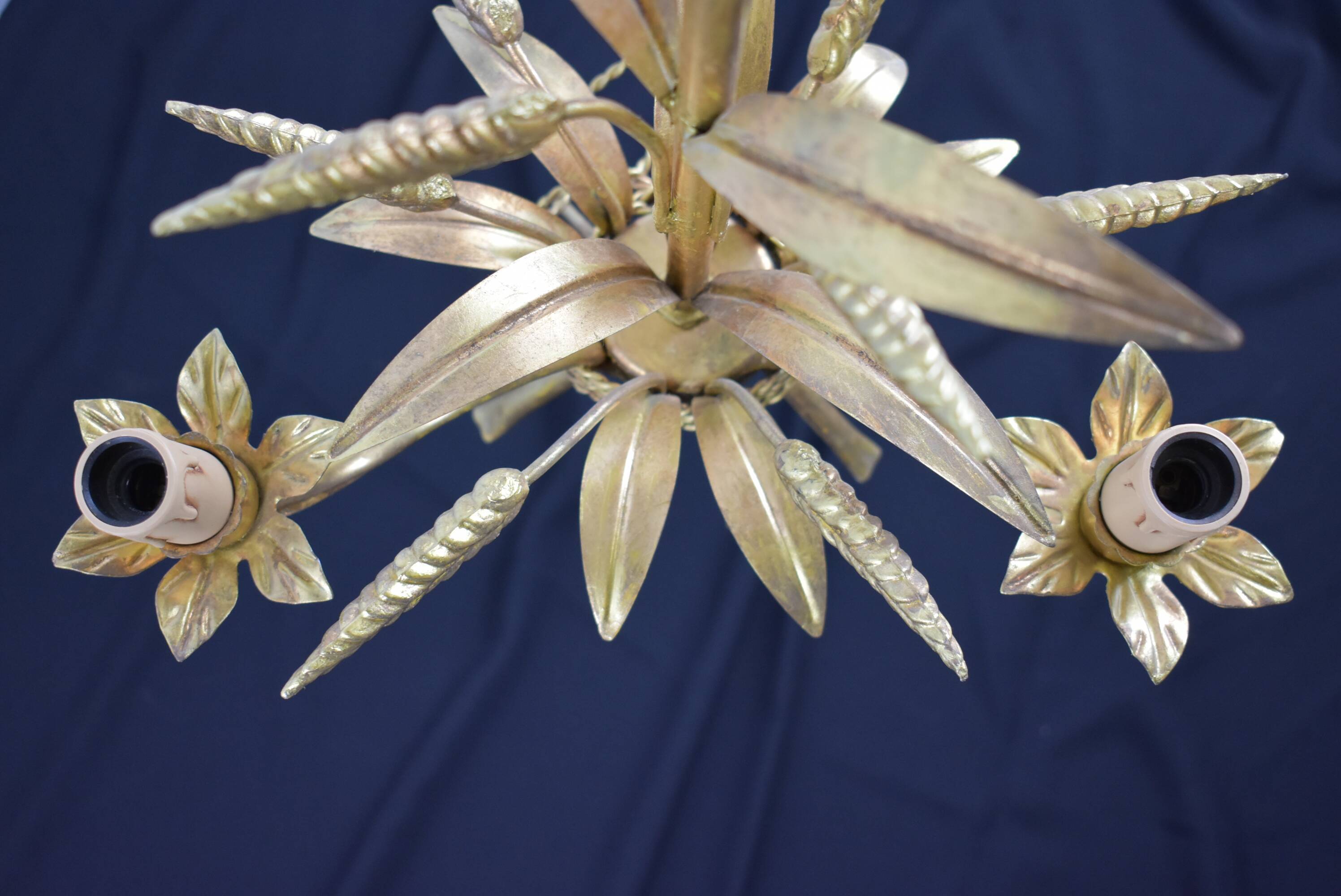 3-branched vintage golden wheat chandelier