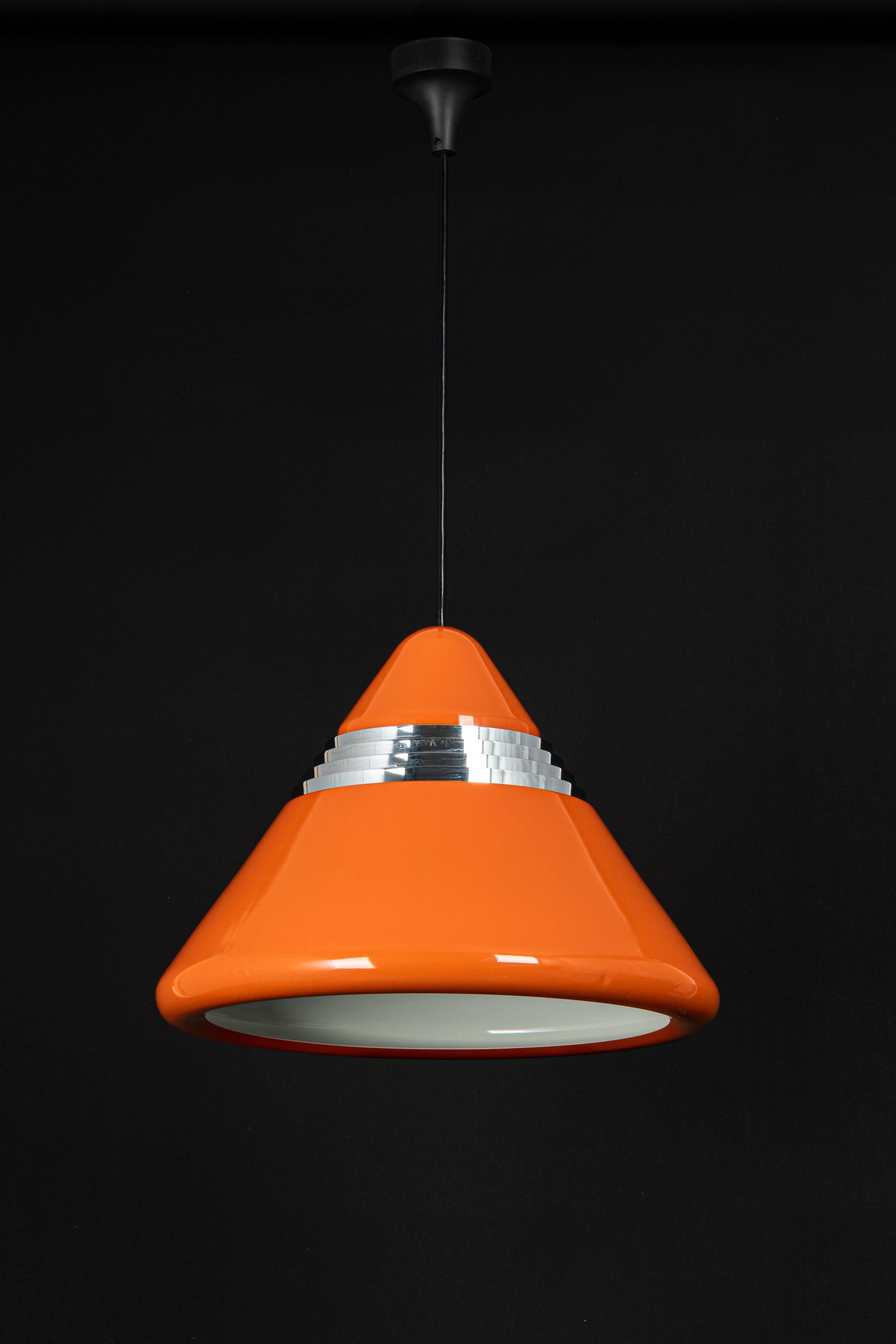 Large orange pendant light designed by Kazuo Motozawa, Staff, 1970s