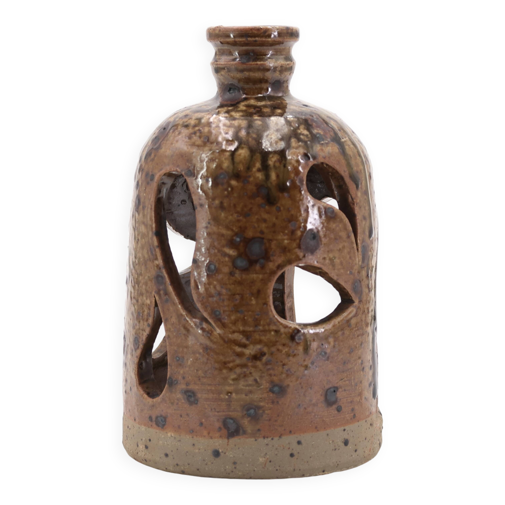 Signed stoneware lantern candle holder, 1960s