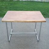 Old table in chrome steel and wood