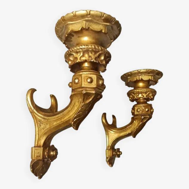 Pair of Gilded Wooden Wall Sconces, Mid-19th Century