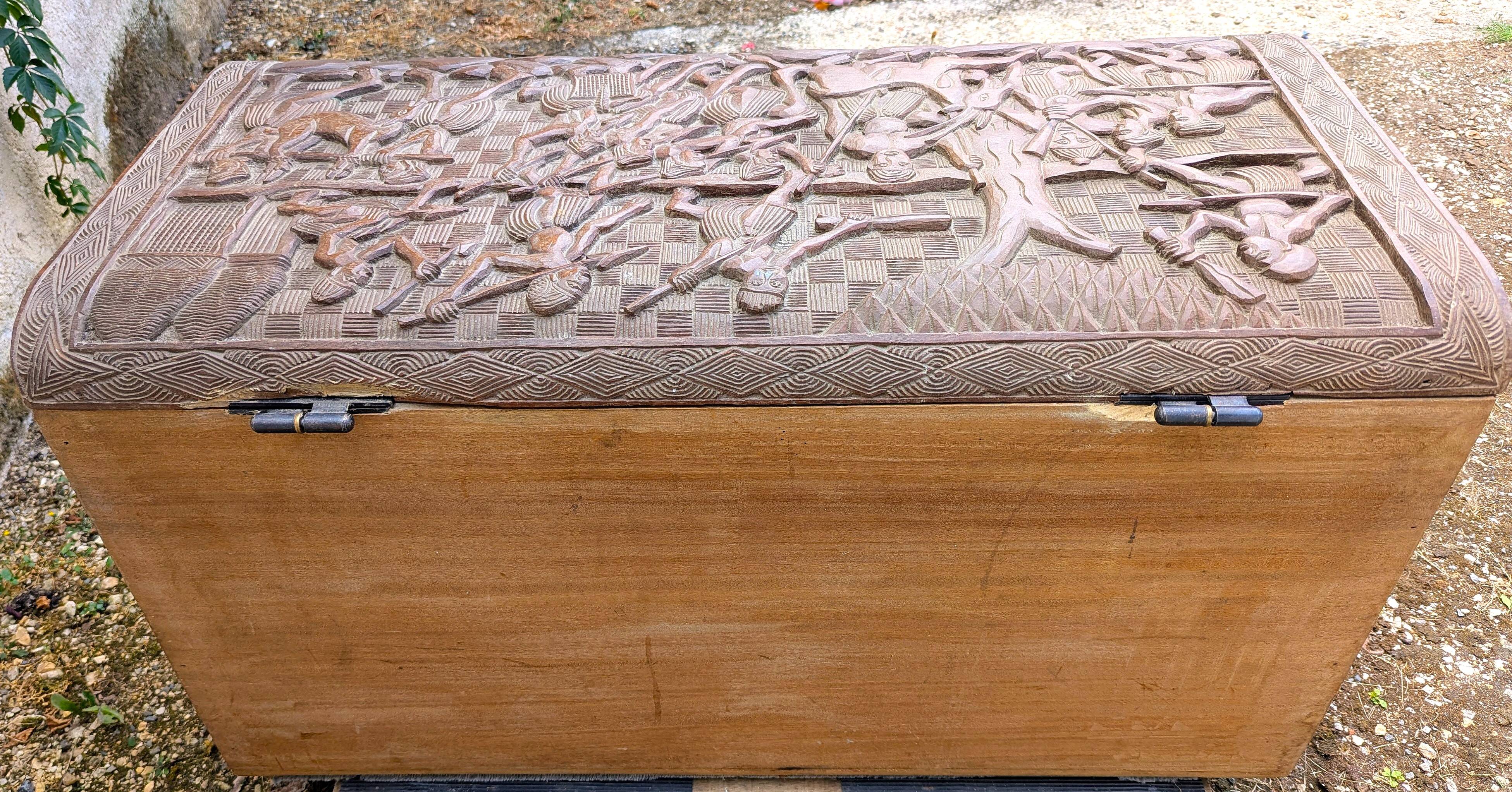 Antique Large Exotic Wood Chest Carved Africa