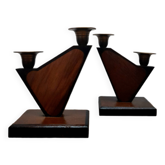 Art Deco Wooden Church Candlesticks