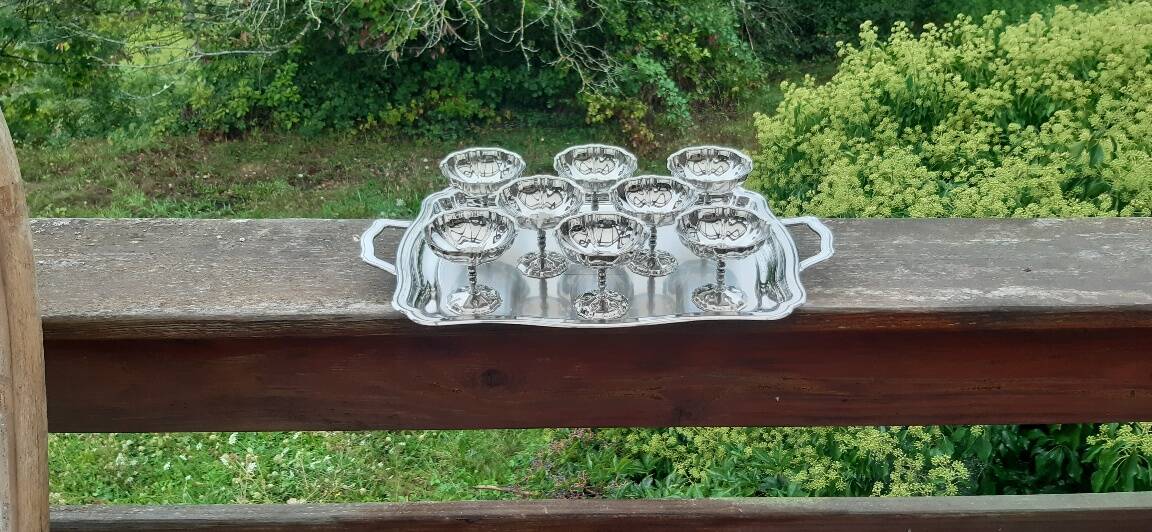 8 ice cream cups and stainless steel tray Jean Couzon