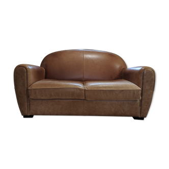 Leather convertible club sofa