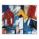 Abstract cubist houses, oil on canvas signed