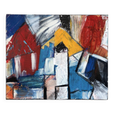 Abstract cubist houses, oil on canvas signed