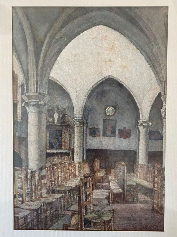 George Roussin, intérieur d’église, dessin, XXème siècle