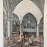 George Roussin, church interior, drawing, twentieth century