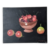 Tableau ancien huile sur toile nature morte décoration campagne bohème