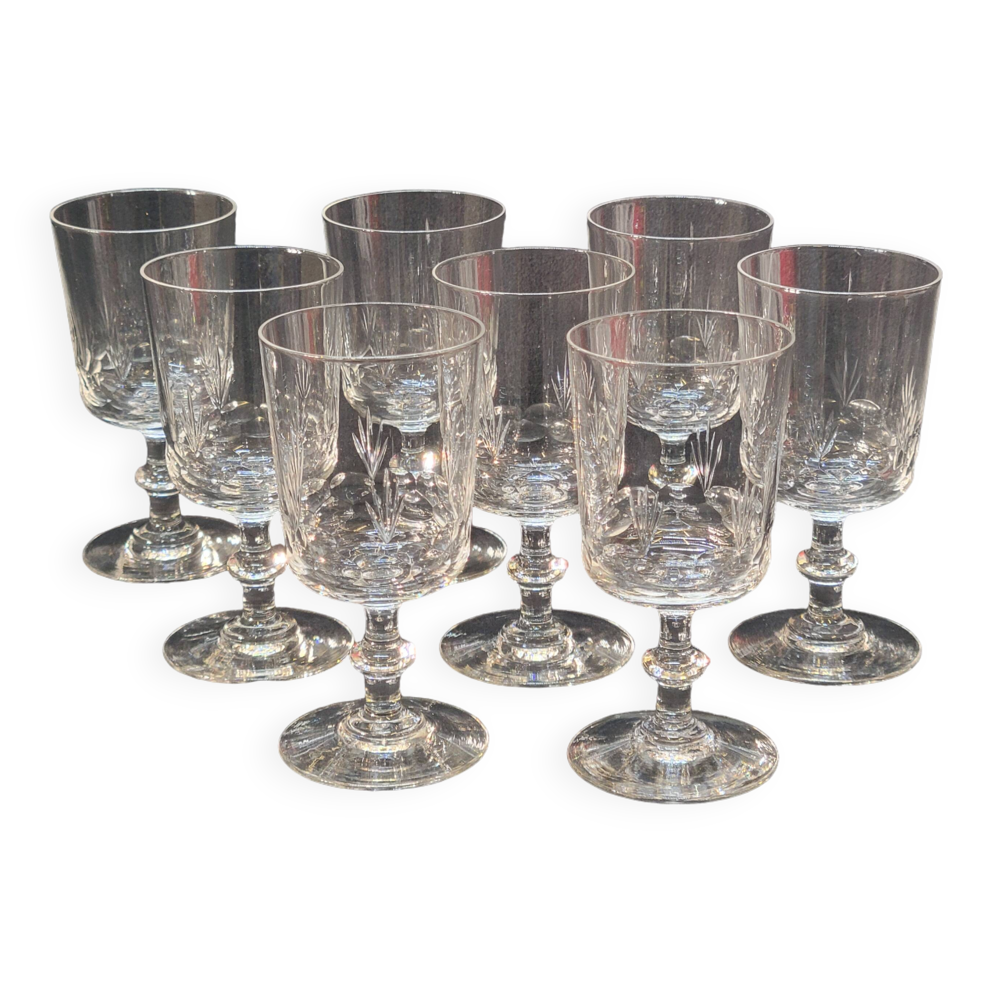 8 antique baccarat crystal wine glasses cut engraved 10742