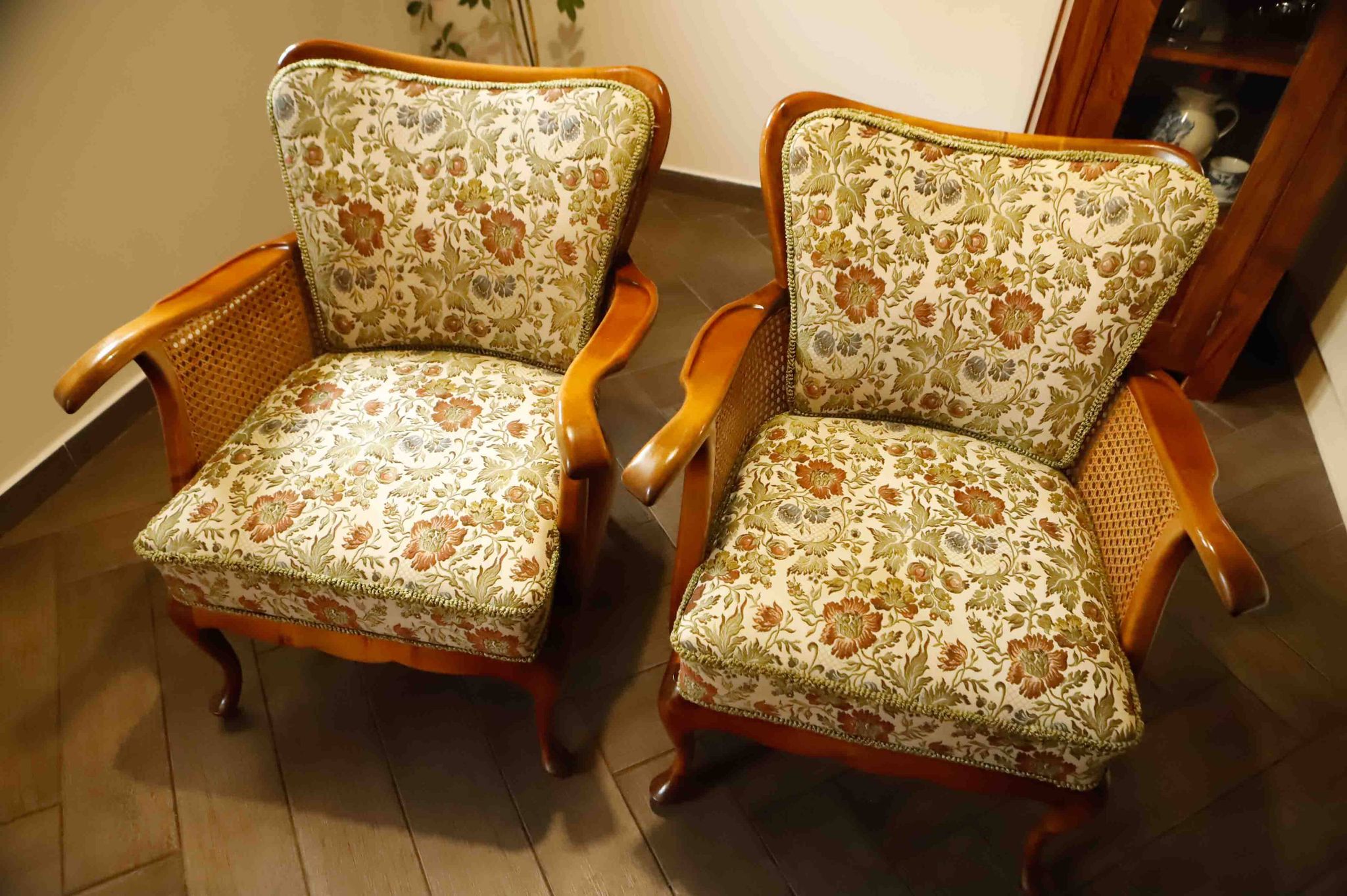 Set of 2 German Chippendale Cane Armchairs by Adolf Wrenger