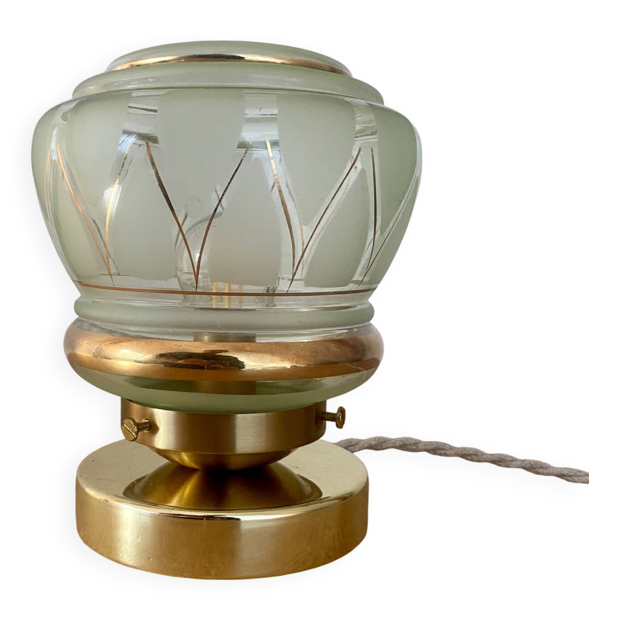 Vintage art deco globe table lamp in mint and gold glass