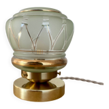 Lampe à poser globe vintage art déco en verre mint et doré