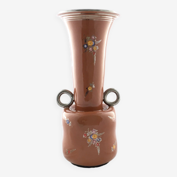 Vase Amphore Vintage Laqué Brun Laqué et Peint à la Main en Terre Cuite Deruta, Italie