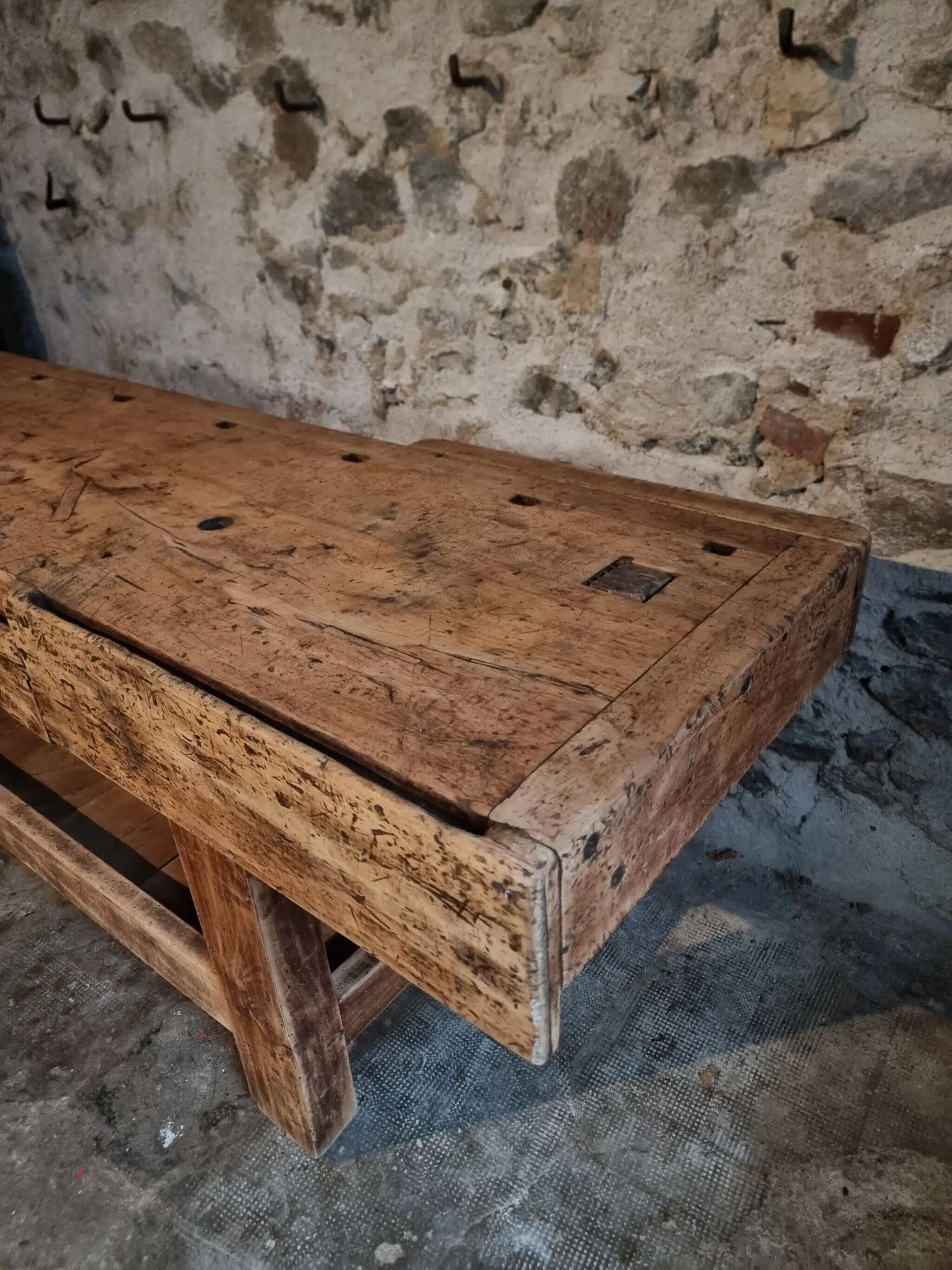 Antique beech table, France early 20th century