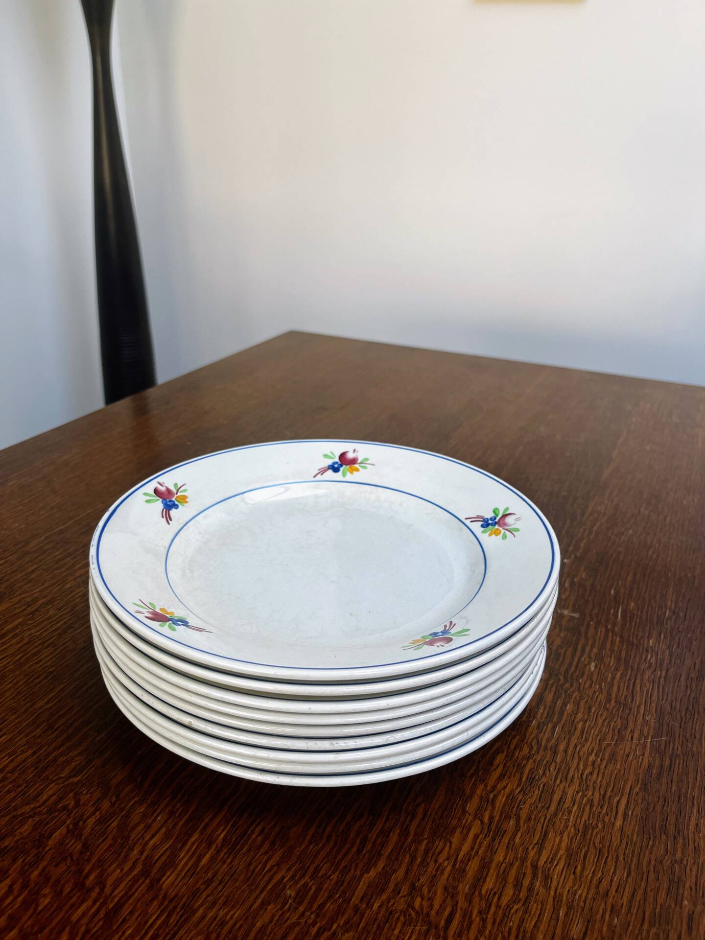Lot de 9 assiettes plates anciennes Gien modèle Nice