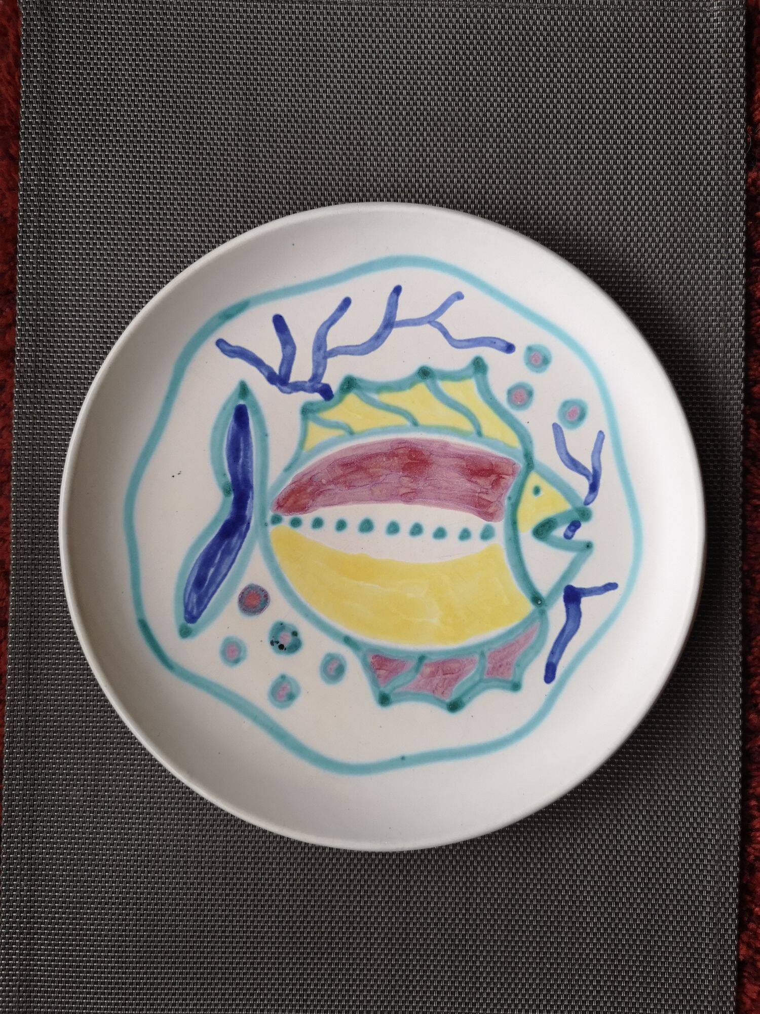 Enamelled ceramic plate with fish decoration - Gérard Hofmann - Vallauris - 1950s