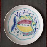 Enamelled ceramic plate with fish decoration - Gérard Hofmann - Vallauris - 1950s