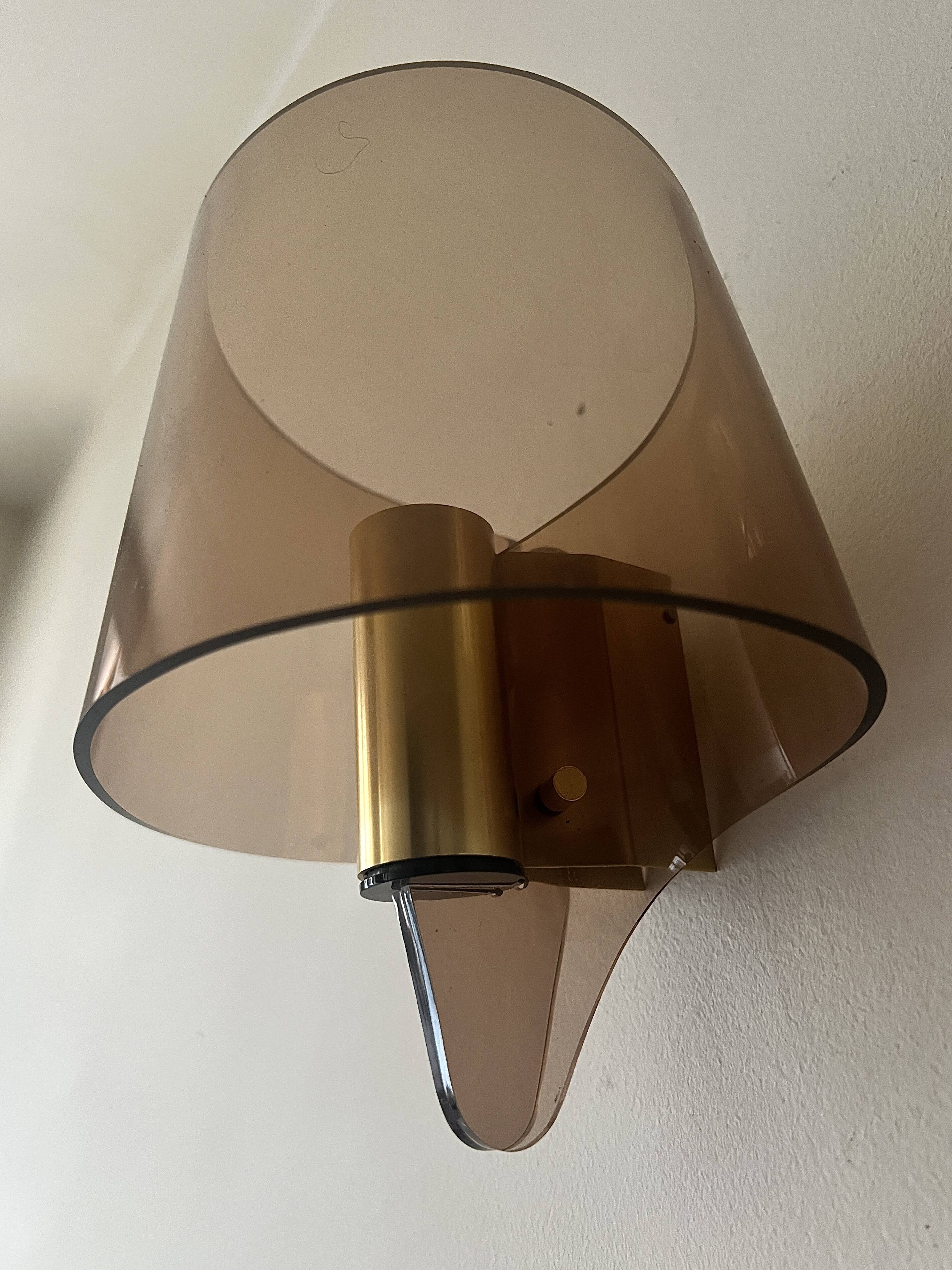 Plexiglass wall light / brass details, 1970s design