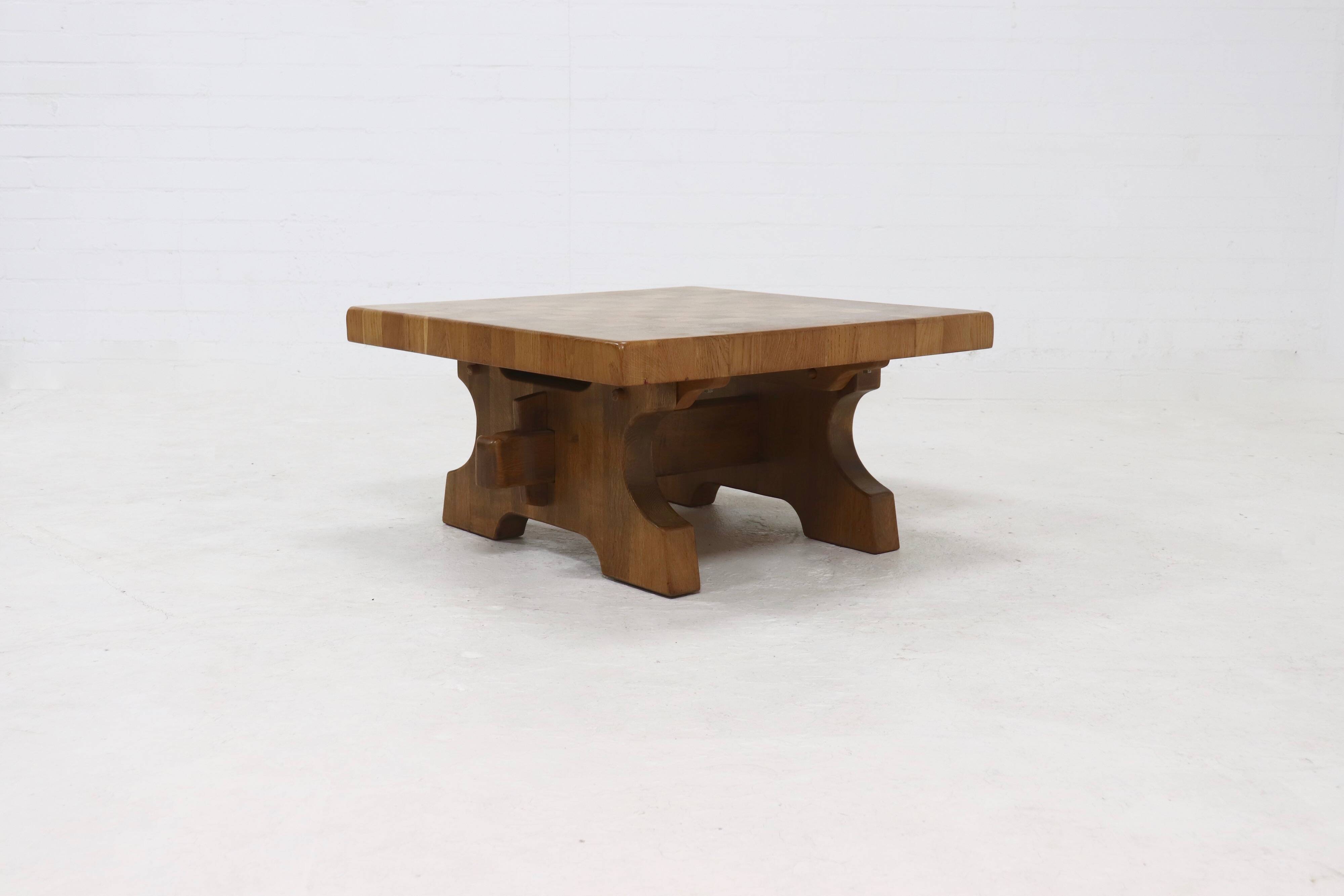 Brutalist Solid Blonde Oak Checkered Coffee Table 1970s