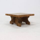 Brutalist Solid Blonde Oak Checkered Coffee Table 1970s