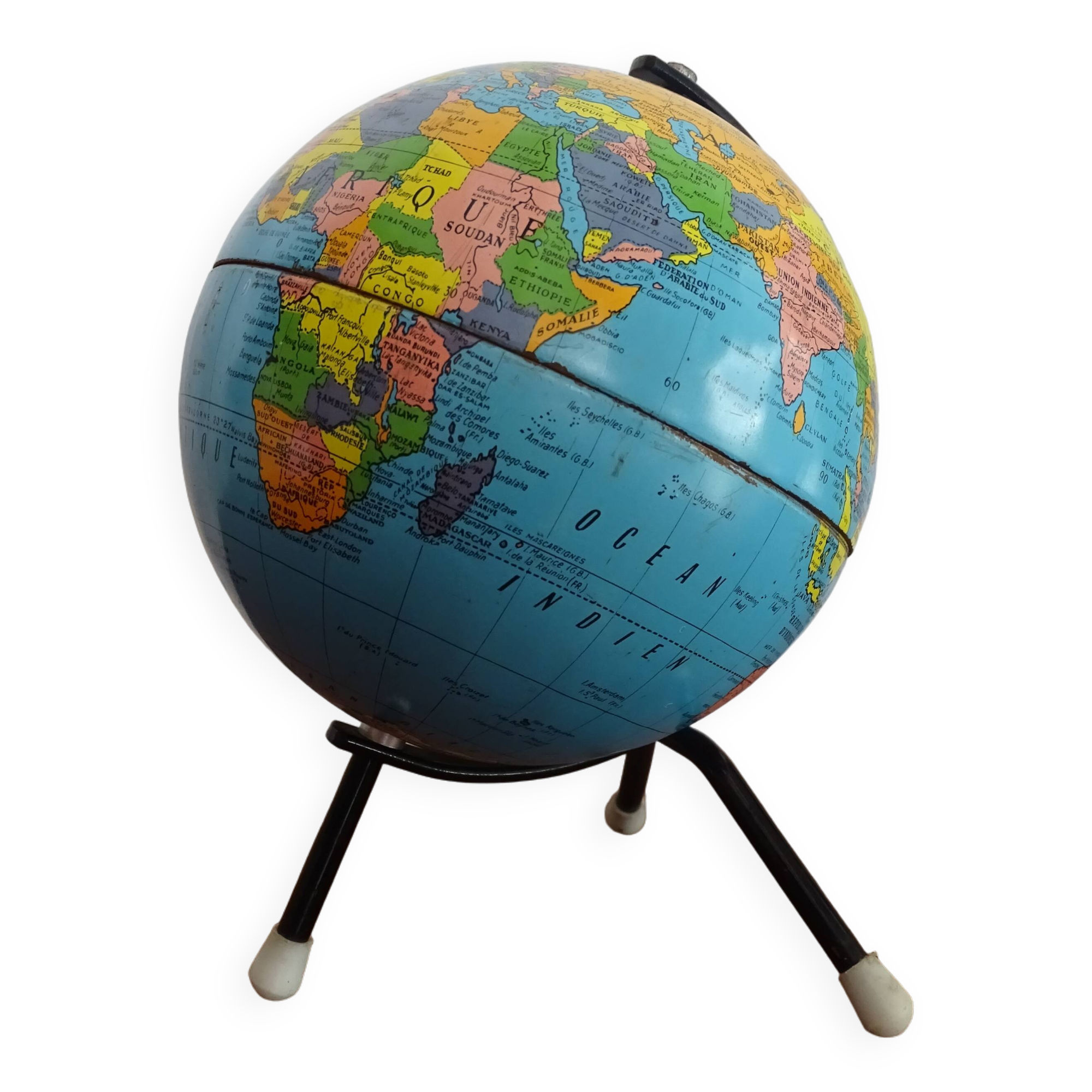 World globe sheet metal map taride cards vintage 50 60 - ø 12.5 cm