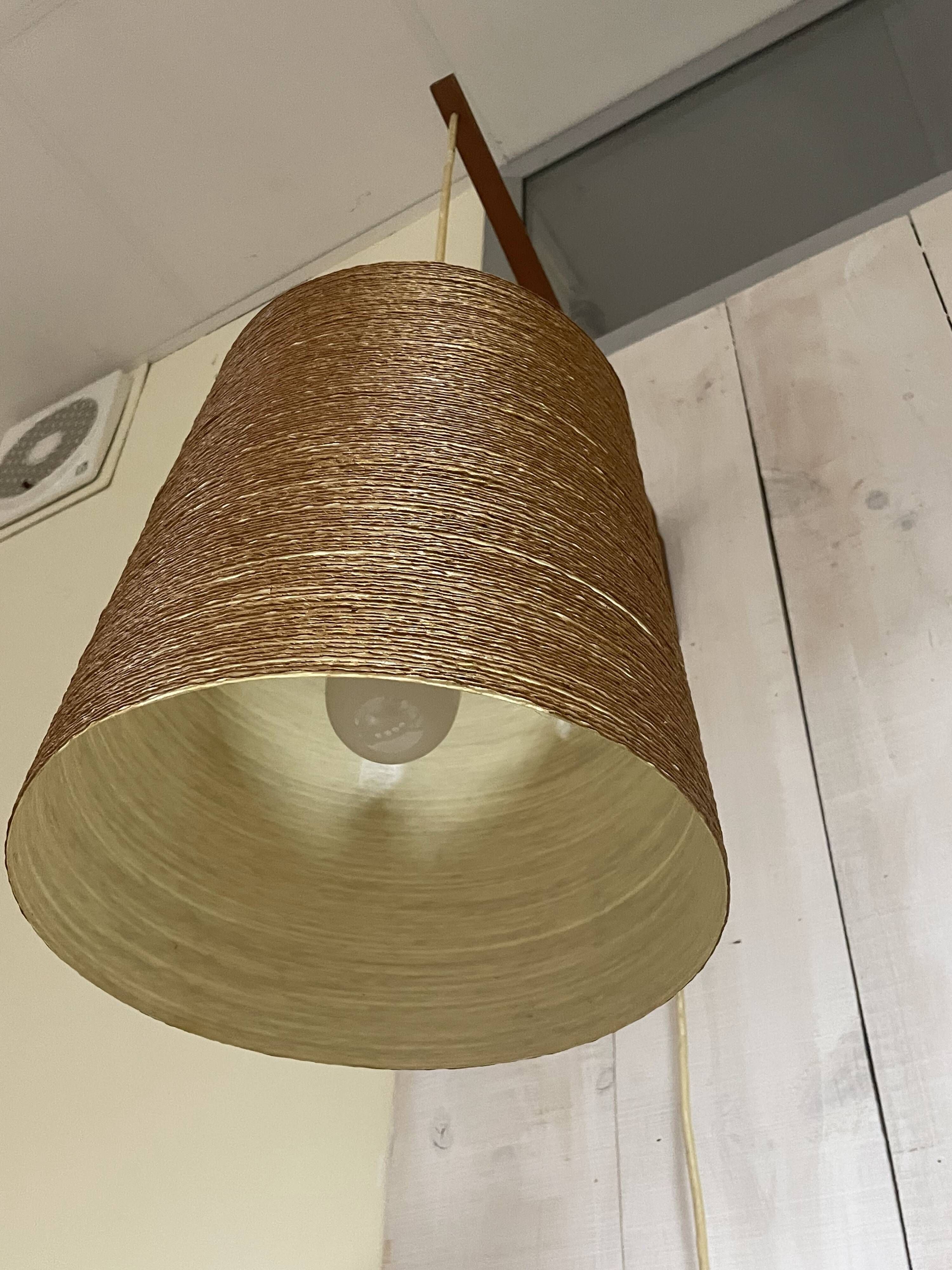 Rare teak and sisal wall lamp from the 1960s, attributed to Lotte Bostlund.