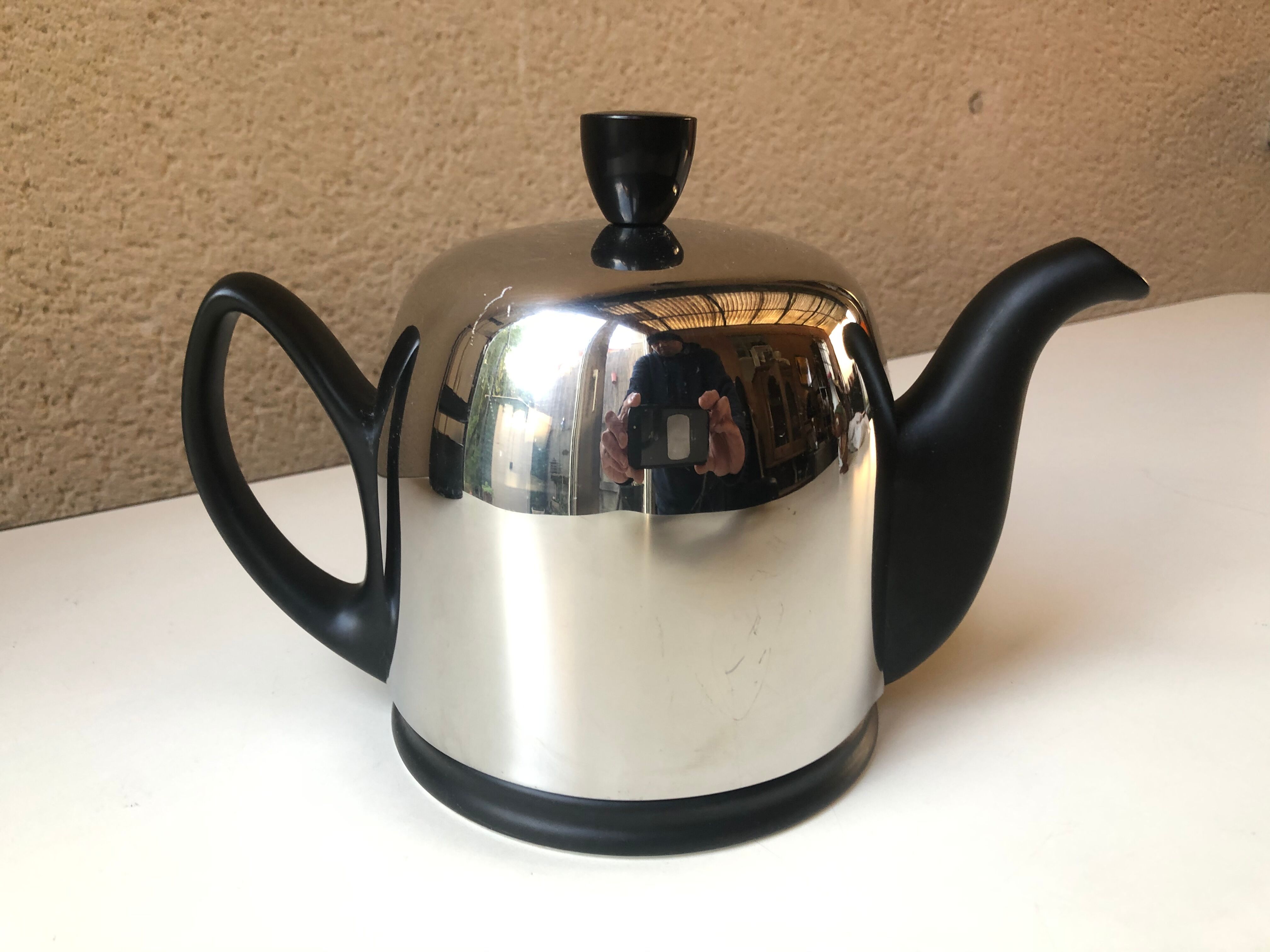 Guy Degrenne salam calorifuge teapot 4 ceramic cups - vintage chrome 70