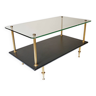 glass and gold metal coffee table 1950-1970