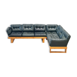 Canapé d'angle modulable en pin et cuir vert, Allemagne années 1970