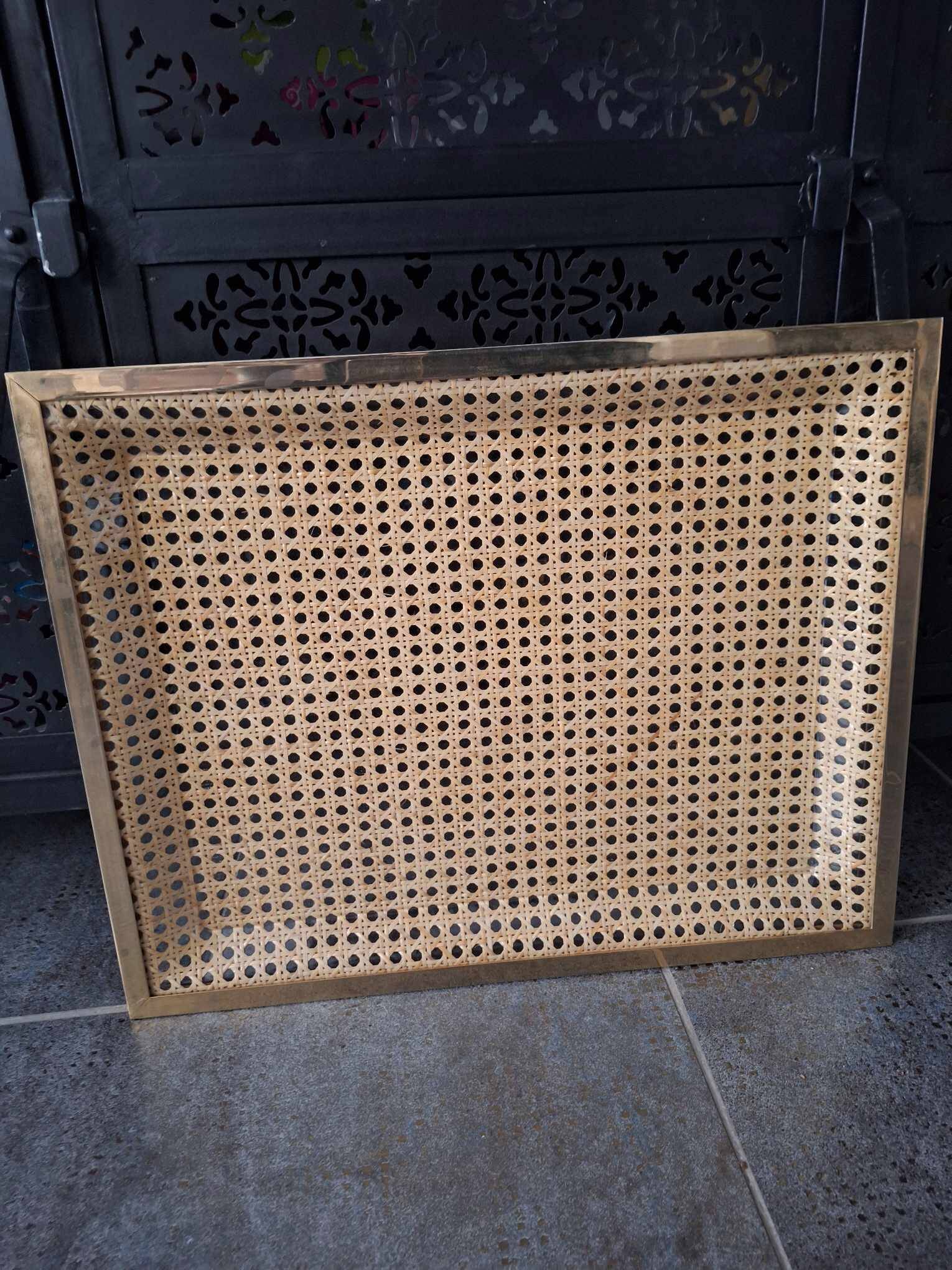 vintage cane and brass tray