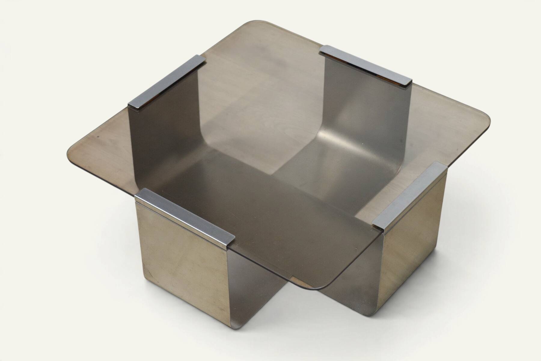 Brushed steel and smoked glass coffee table, by François Monnet – 1970s