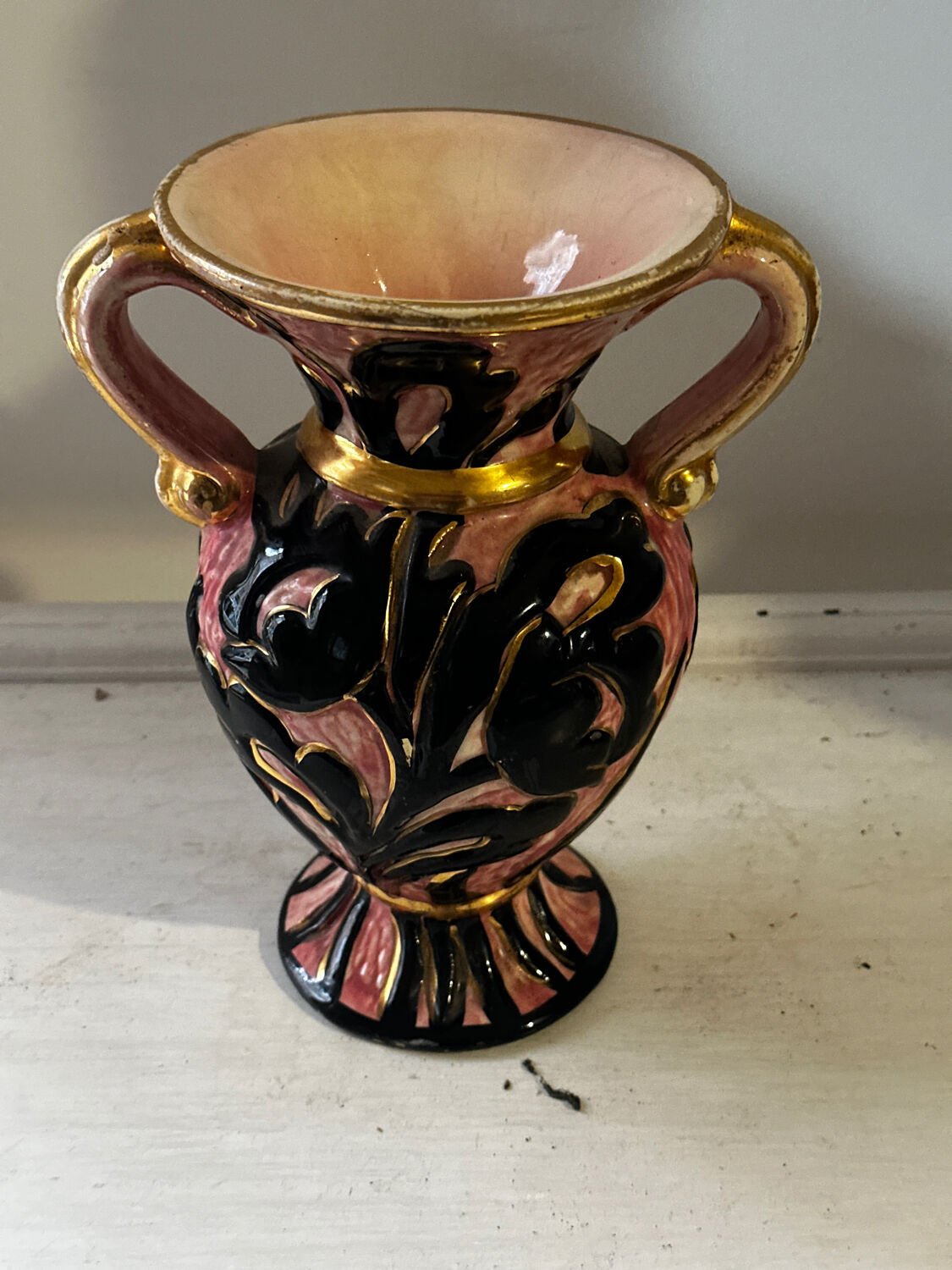 Vase Amphore Vintage Vallauris décor Floral en relief