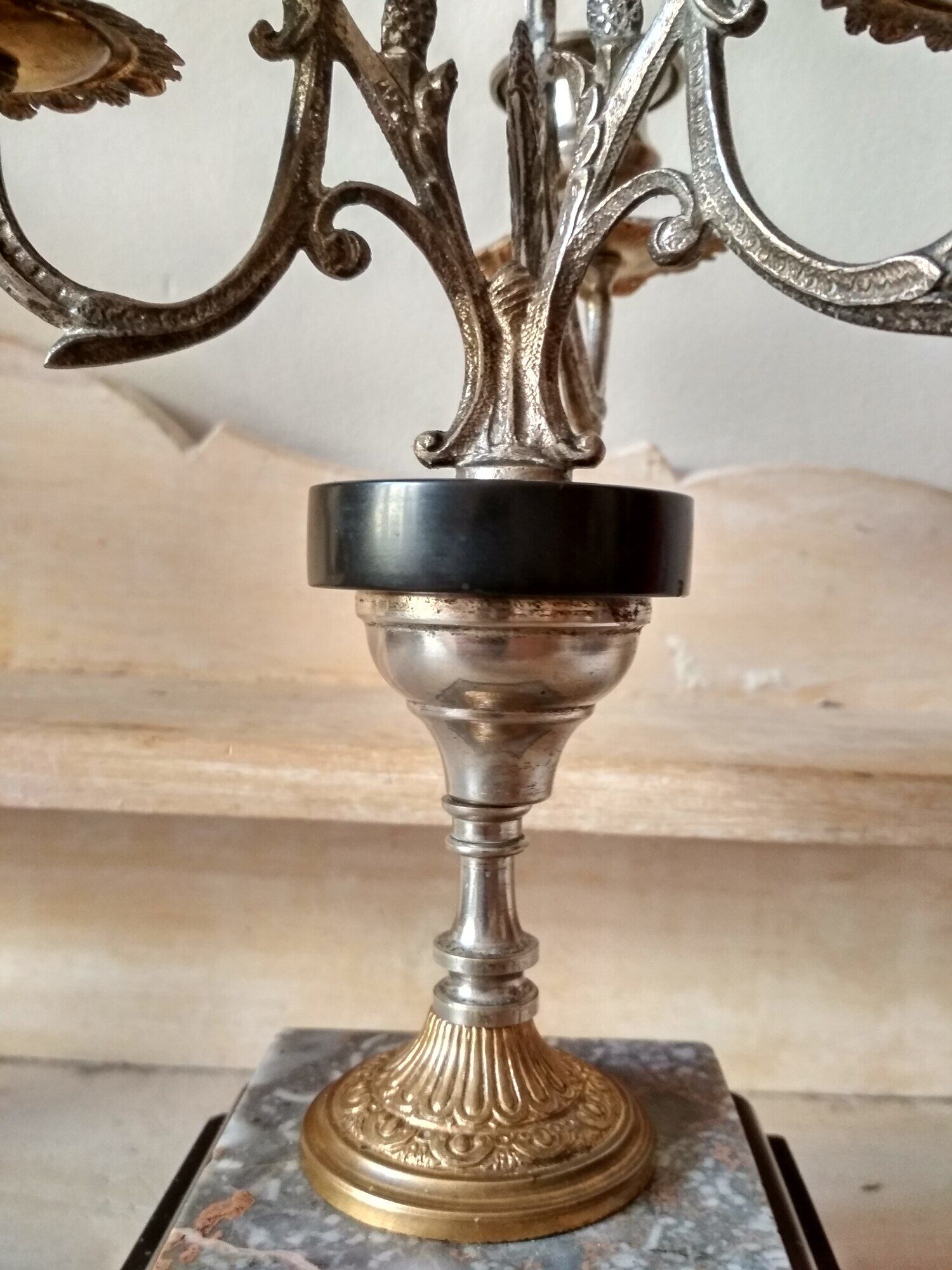 Old candelabra 4 burners in bronze brass and marble, French torches Napoleon III
