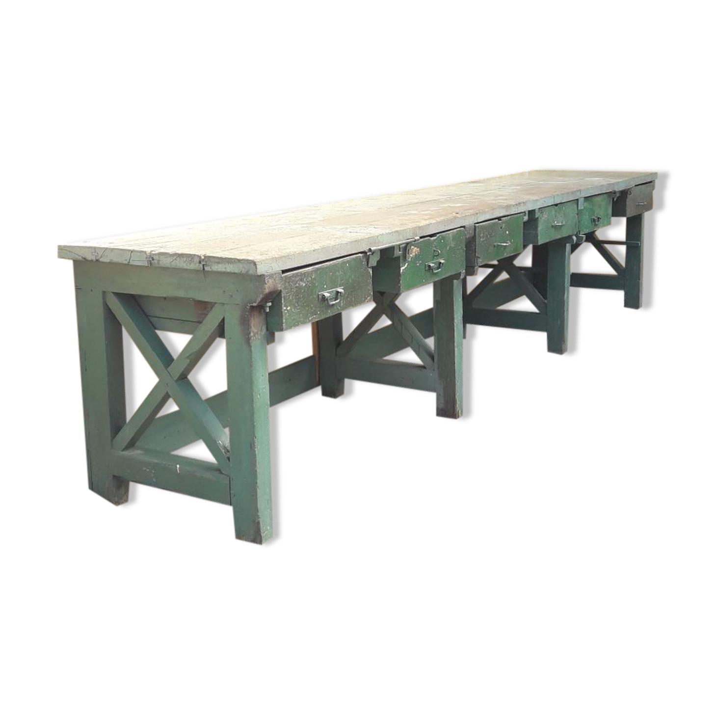 Établi industriel d'atelier 4m ancien