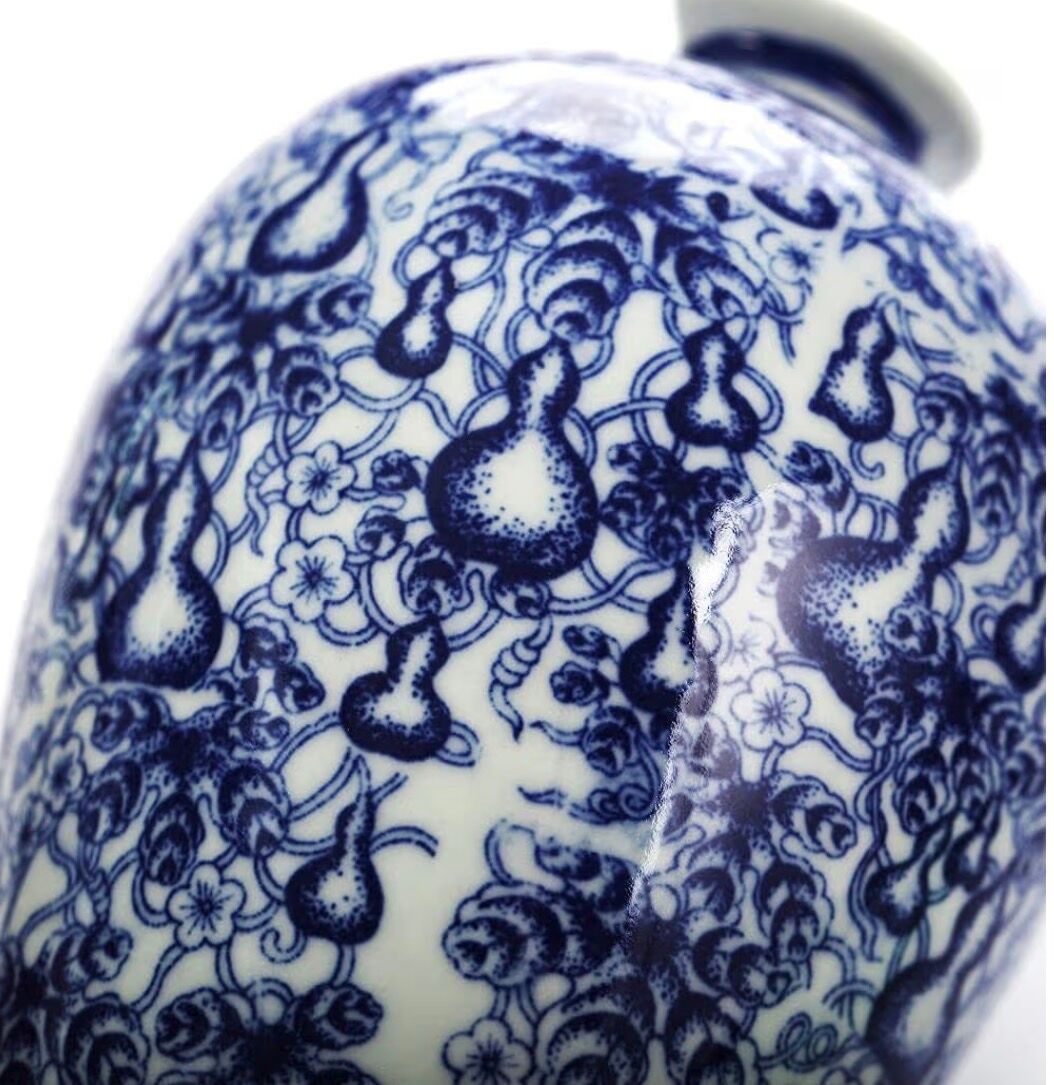 Meiping Vase Blue and White Porcelain — Gourd and Scroll Patterns