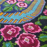 Floral handwoven green and fuchsia rug, made in wool, bohemian design 170x232cm