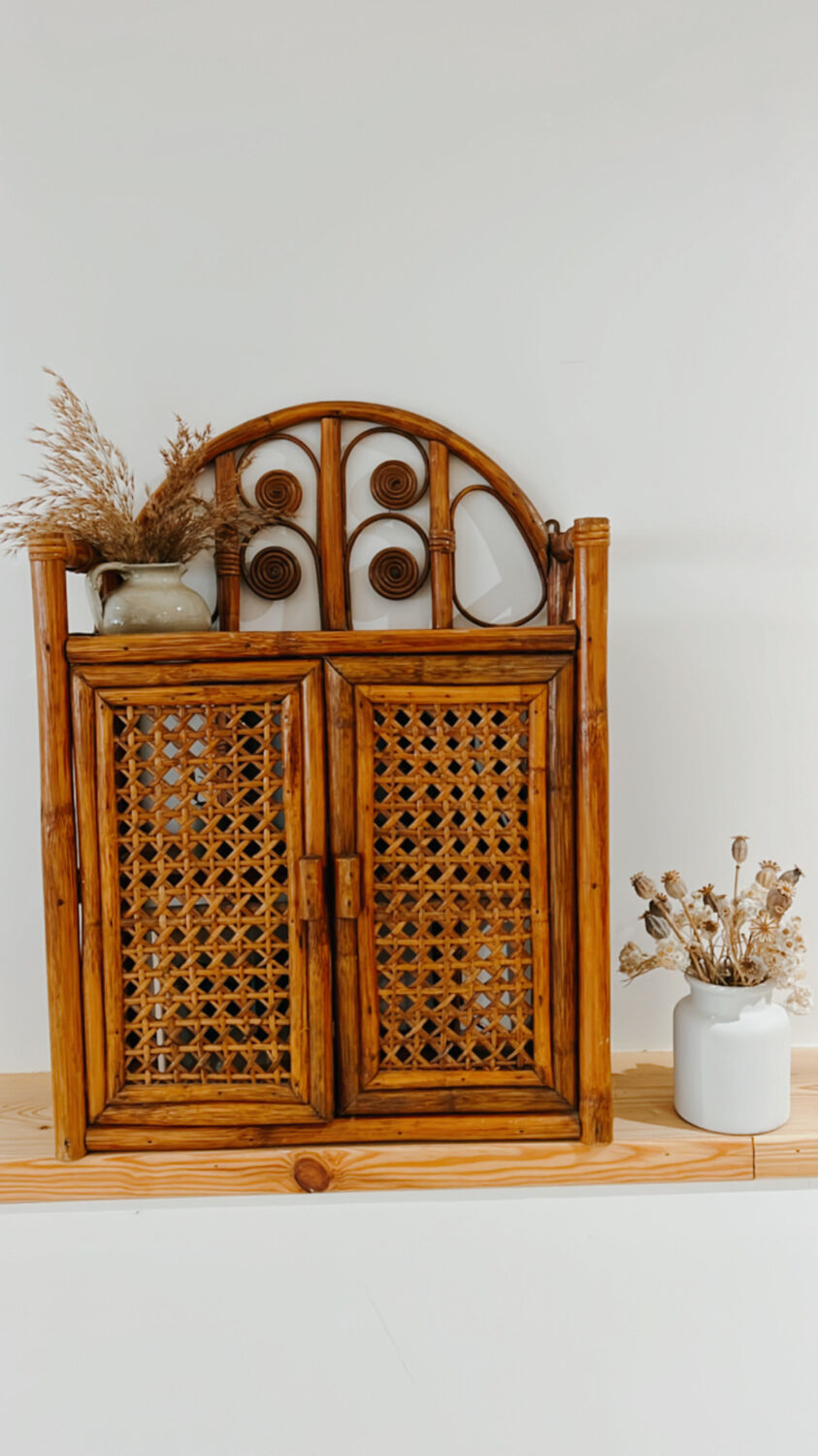 Vintage rattan wall shelf