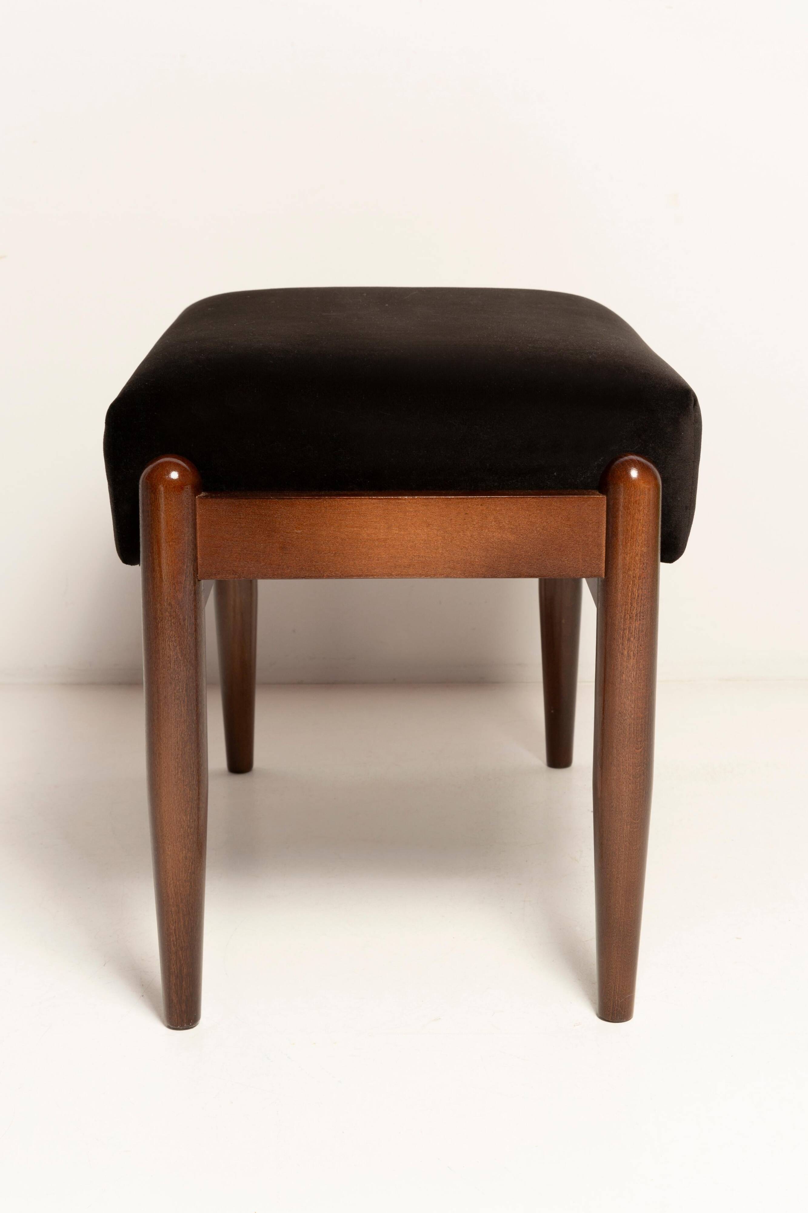 Pair of mid-century stools in black velvet, E. Homa, Europe, 1960s